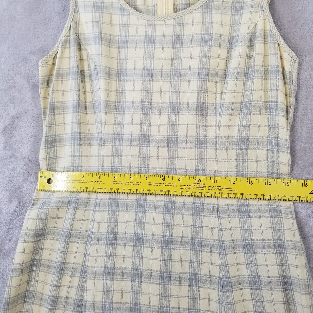 Vintage Carol Anderson Maxi Dress 6 Butter Yellow Plaid Linen Cotton USA Made - Picture 7 of 10
